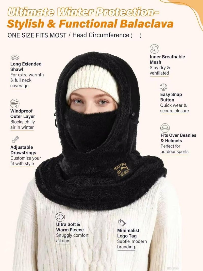 HAITHO Ski Mask Balaclava for Women Men, Winter Full Face Mask Hooded Scarf for Cold Weather, Warm Fleece Head Cover Neck Warmer - Image 2